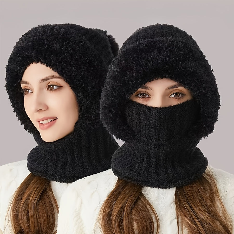 3-in-1 Wintermütze aus Fleece für Damen: Mütze, Gesichtsmaske und Halswärmer in einem – weiches Plüschfutter mit Ohrenklappen, elastischer Bund, ideal zum Skifahren, Radfahren und für Outdoor-Aktivitäten. Handwaschbar und kompakt zu verstauen.