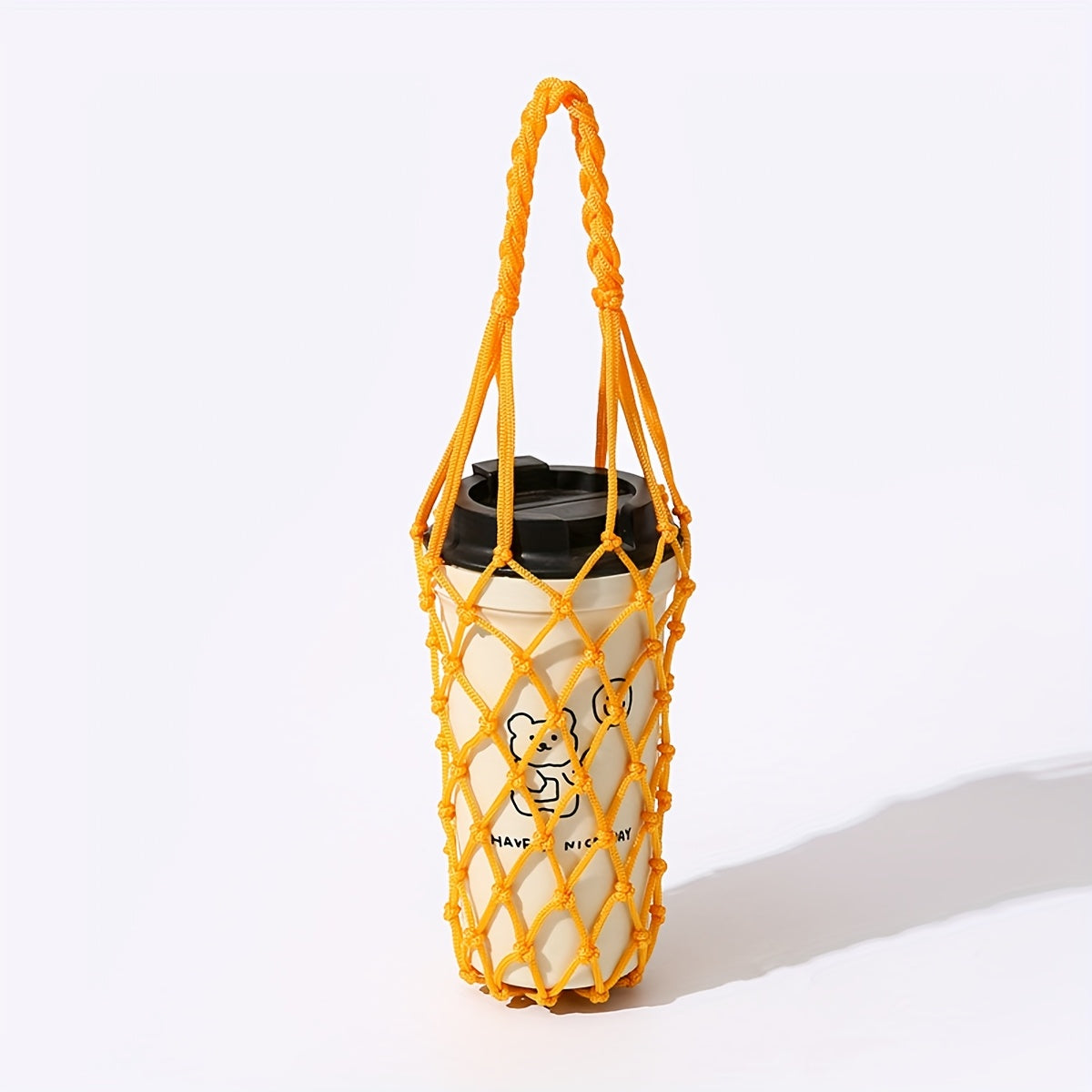1pc Hand-Woven Net Bag, Water Cup, Drink Coffee Portable Bag, Reusable, Hand-Held Water Kettle Bag, Drink Bag, Decorative Net Bag, Storage Decorative Bag, Suitable for Giving Gifts to Friends, Relatives, Classmate