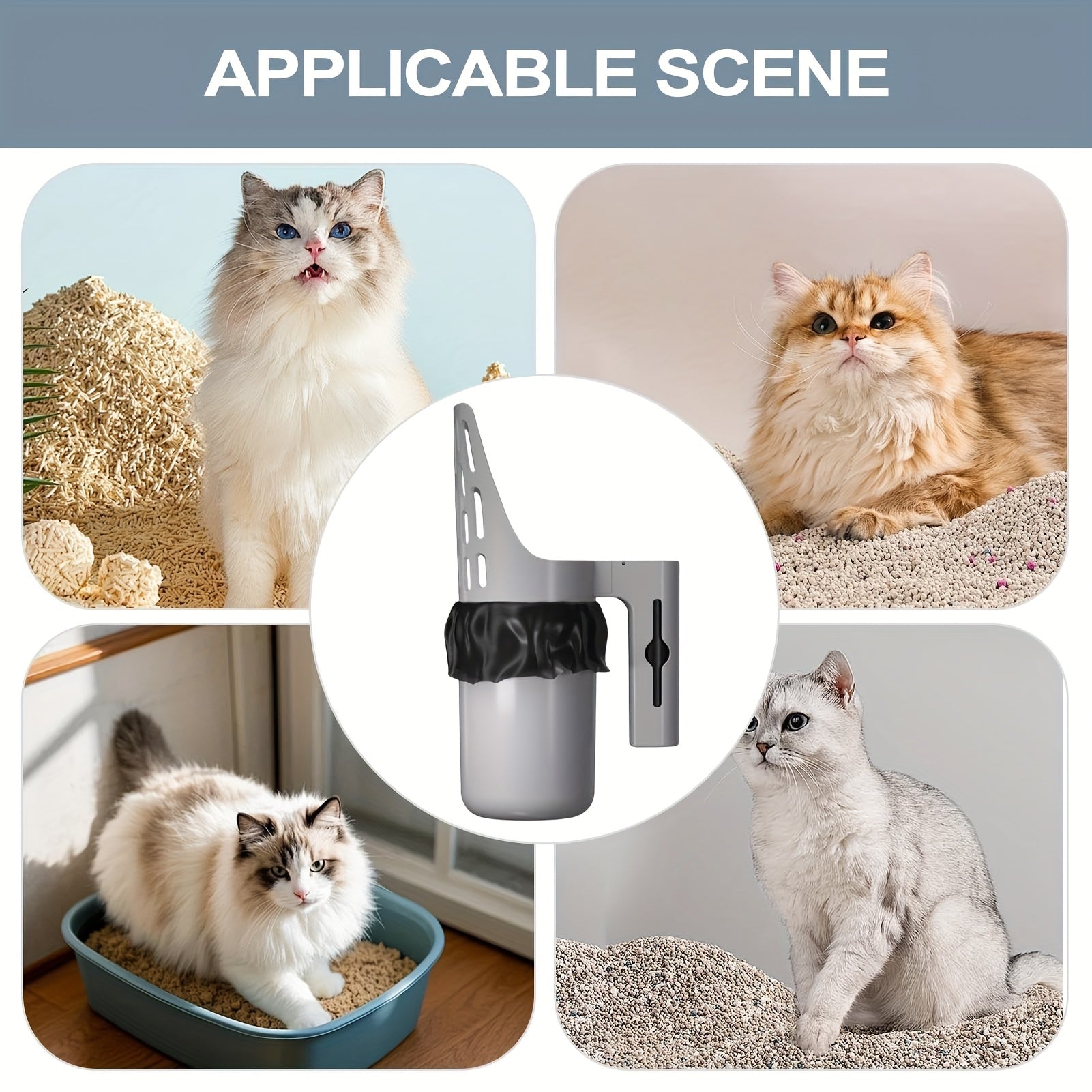 Katzenstreuschaufel mit Einhandverschluss (großes Fassungsvermögen) - Freihändige Haustierkotschaufel für Katzen/kleine Hunde, streubeutelfreundlich, geruchsneutralisierend (5 Müllbeutelrollen enthalten, kein direkter Handkontakt)