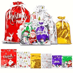 18-teiliges Weihnachtsgeschenktüten-Set, 6 Stile, je 3 Stück, Plastikbeutel mit Kordelzug und festlichen Designs, Geschenktüten für Feiertagspartys, Geschenktüten für Weihnachten, Geschenkverpackungszubehör