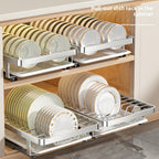 Ausziehbarer Geschirrständer, versenkbarer Abtropfkorb für Geschirr, Tassen und Gläser. Hergestellt aus rostfreiem Kohlenstoffstahl mit verstellbarer Abtropfschale. Ideal zur Aufbewahrung von Geschirr, ein unverzichtbares Küchenutensil.