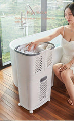 Moderner, ergonomischer Wäschekorb mit Deckel – Robustes Kunststoffdesign, mehrere Fächer für effizientes Sortieren der Wäsche, ideal für Bad und Haushalt, unverzichtbares Utensil für die Waschküche | Moderner Wäschekorb | Robuster Kunststoffkorb