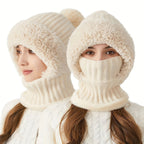 3-in-1 Wintermütze aus Fleece für Damen: Mütze, Gesichtsmaske und Halswärmer in einem – weiches Plüschfutter mit Ohrenklappen, elastischer Bund, ideal zum Skifahren, Radfahren und für Outdoor-Aktivitäten. Handwaschbar und kompakt zu verstauen.