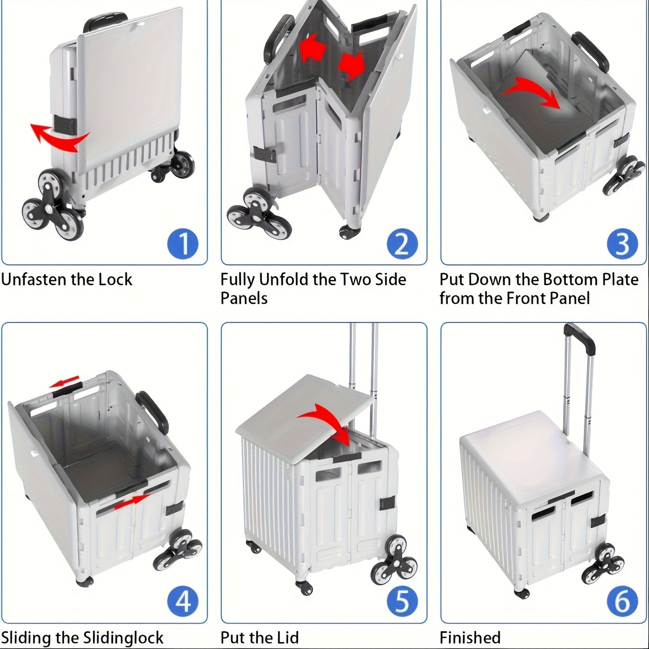 Foldable Utility Cart with Stair-Climbing Wheels, Collapsible Rolling Crate with Telescopic Handle & 360° Spinner Wheels - Durable Plastic Multi-Purpose Hand Truck for Teachers, Shopping, Moving, Storage, Moving Essentials C