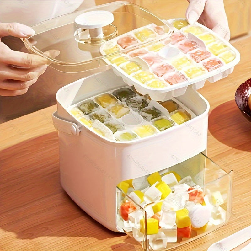 Eiswürfelformer für 48 Würfel mit leicht zu öffnendem Deckel – Großes Fassungsvermögen, doppelwandiges Design, lebensmittelechte Kunststoff-Aufbewahrungsschale für den Gefrierschrank – Ideal für Whisky und Cocktails