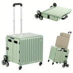 Heavy-Duty Foldable Utility Cart with 4 Rotating Wheels & Telescoping Handle - Collapsible Portable Rolling Crate Handcart, Durable Plastic/Metal Construction for Travel, Shopping, Office, Teachers, Luggage Storage, Office Or