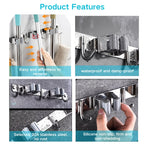 1 Stück robuste, wandmontierte Werkzeugablage aus Edelstahl, Halterung für Mopp und Besen - Geeignet für Haushalt, Küche, Garage, Waschküche, Badezimmer zur Organisation und Aufbewahrung mit Haken