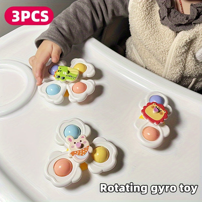 3er-Set Kreisel mit Saugnapf in Tierform für Kinder, fördert die Hand-Augen-Koordination, ideales Geschenk zum Geburtstag, zu Weihnachten oder Ostern