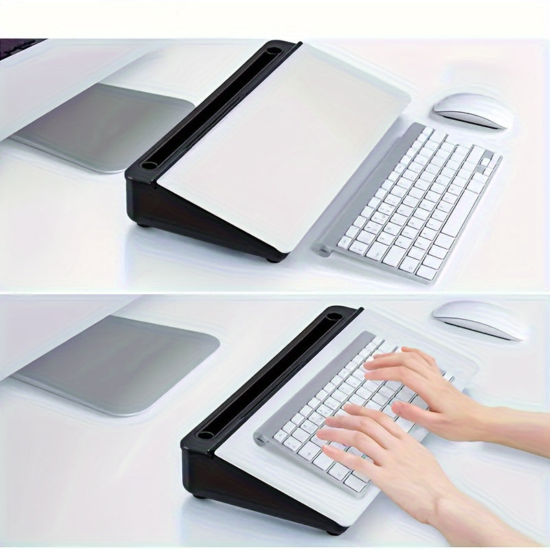 Elegantes, kompaktes Whiteboard aus Glas mit integriertem Stauraum – Moderner Schreibtisch-Organizer aus gehärtetem Glas und Tastaturhalter, schlankes Design für effizientes Arbeitsplatzmanagement