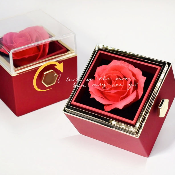 Drehbare Seifenblumen-Rosen-Geschenkbox, kreative drehbare Rosen-Schmuckverpackung, Valentinstagsgeschenk für Frauen