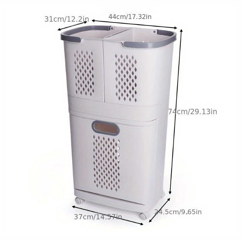 Moderner, ergonomischer Wäschekorb mit Deckel – Robustes Kunststoffdesign, mehrere Fächer für effizientes Sortieren der Wäsche, ideal für Bad und Haushalt, unverzichtbares Utensil für die Waschküche | Moderner Wäschekorb | Robuster Kunststoffkorb
