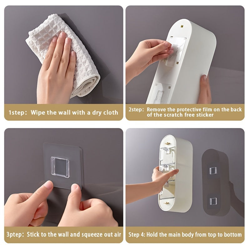 Ein 5-teiliges Gewürzspender-Set für die Küche, mit Fächern für Salz, Glutamat und verschiedene Würzmittel, zur Wandmontage ohne Bohren geeignet, mit einer Aufbewahrungsbox mit mehreren Fächern.