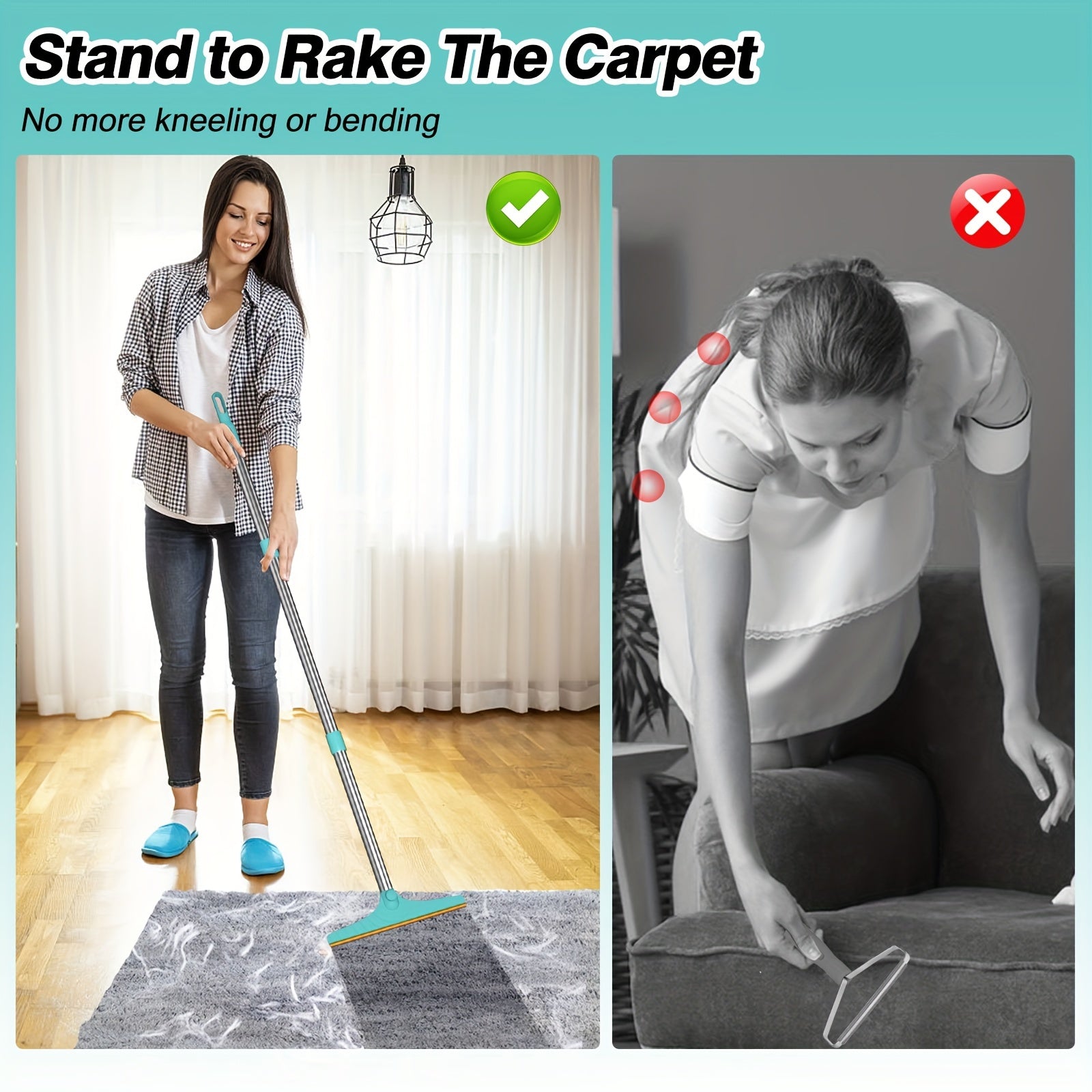 Tierhaarentfernungswerkzeug mit 114,3 cm verstellbarem Griff – Wiederverwendbarer Hunde- und Katzenhaarentferner, ausziehbarer Teppichschaberrechen, batterielos, ideal für Tierbesitzer, Kratzbäume zur Bodenreinigung