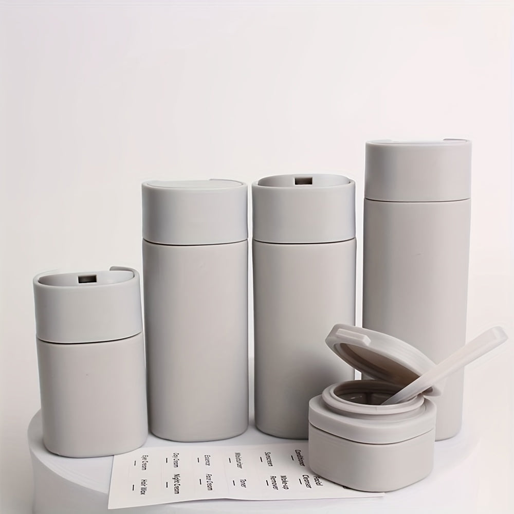 5-teiliges Reiseflaschen-Set mit Löffel und Etikettenaufklebern für Shampoo, Spülung, Lotion und Reinigungsmittel – Unverzichtbar für Fitnessstudio und Reisen