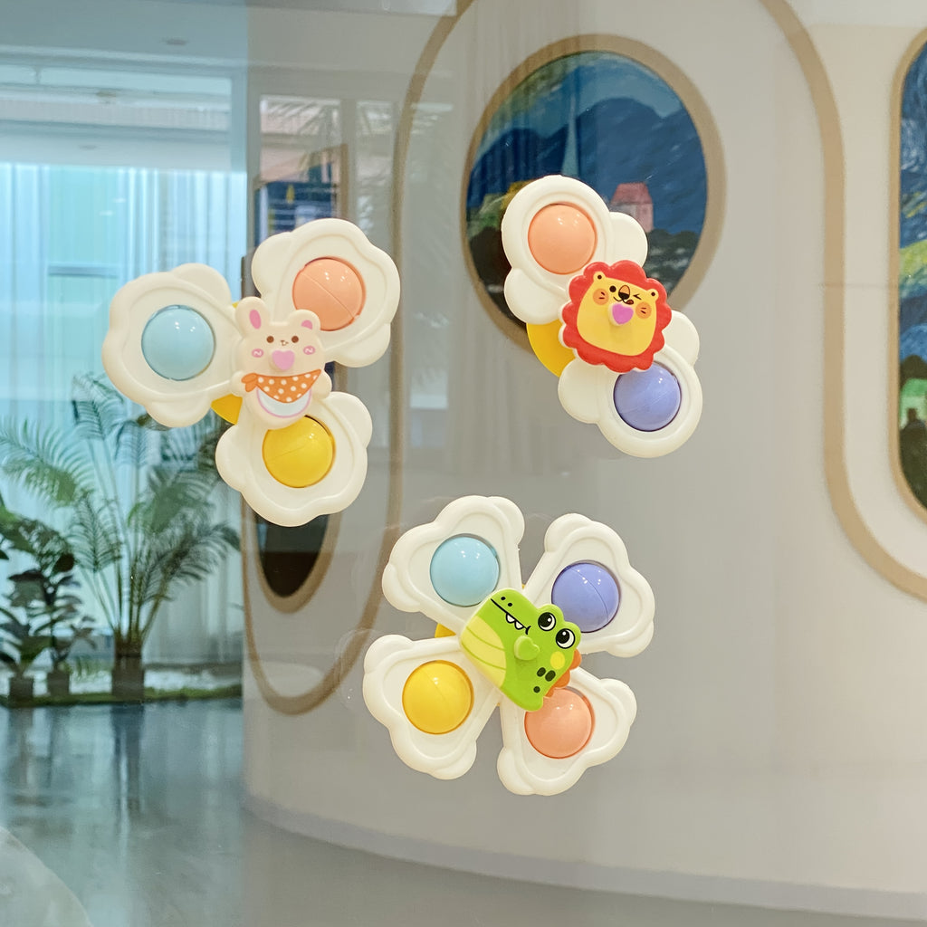 3er-Set Kreisel mit Saugnapf in Tierform für Kinder, fördert die Hand-Augen-Koordination, ideales Geschenk zum Geburtstag, zu Weihnachten oder Ostern