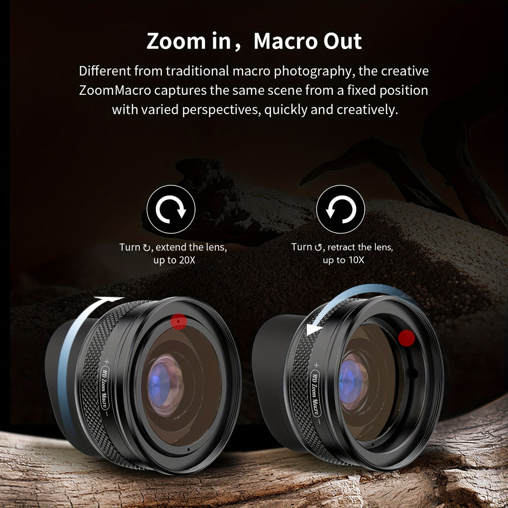 APEXEL 10-20x Zoom-Makroobjektiv-Set, Makrofotografie mit Smartphone und Universalclip für iPhone, Samsung, Xiaomi und die meisten anderen Smartphones