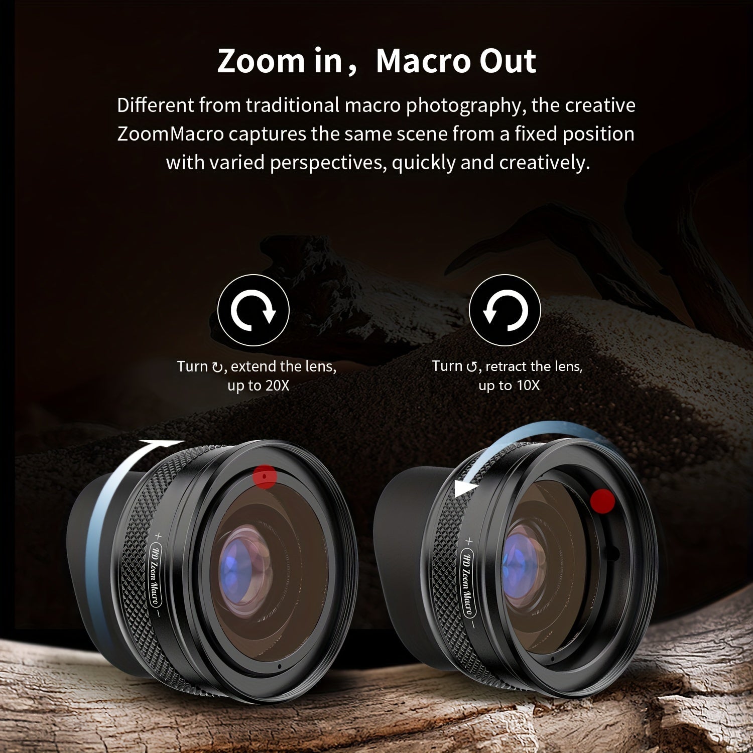 APEXEL 10-20x Zoom-Makroobjektiv-Set, Makrofotografie mit Smartphone und Universalclip für iPhone, Samsung, Xiaomi und die meisten anderen Smartphones