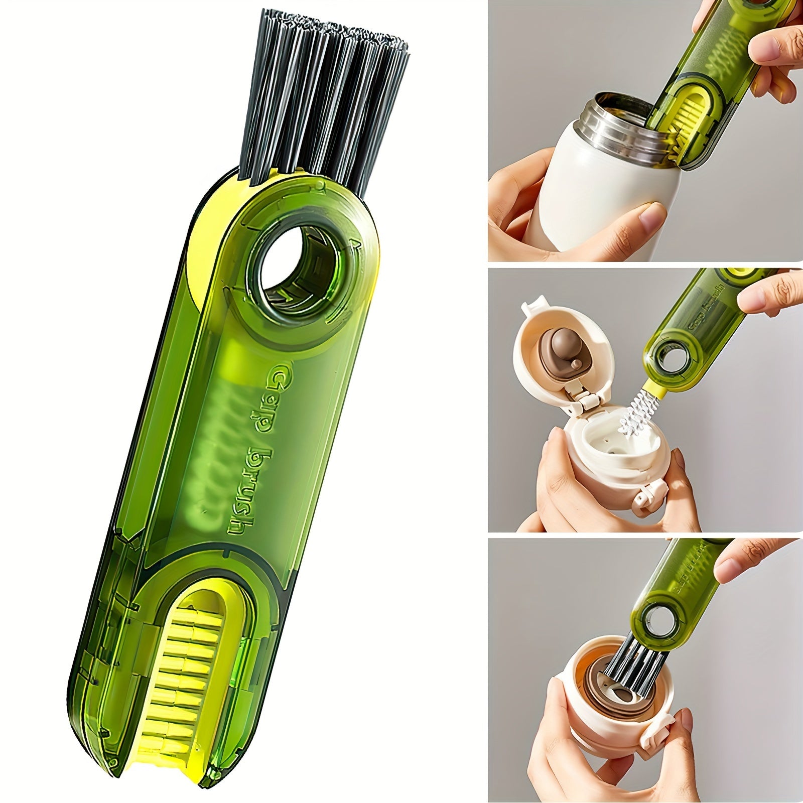 3-in-1 Mehrzweck-Flaschenreinigungsbürste – Tragbar, robust für Glas und mehr, ideal für Küche, Reinigung, vielseitig einsetzbar, auch als Becherdeckel oder Wasserflaschenreiniger geeignet.