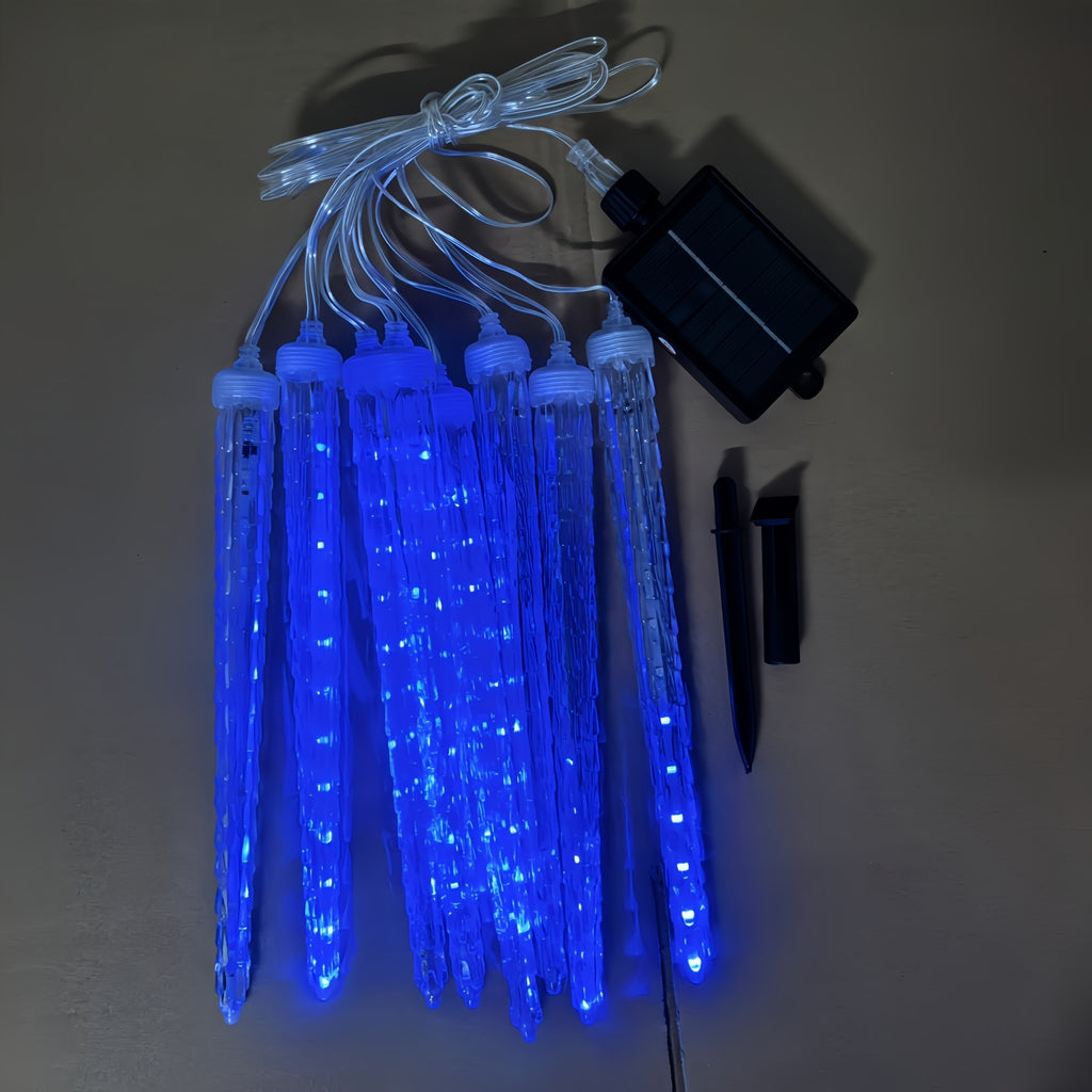 8-Pack Solar-Powered Icicle Lights - Outdoor Christmas Decoration with Solar Charging, Auto-Cycling On/Off, No Wiring Needed, for Garden, Roof, Tree, Party - Energy-Efficient Solar icicle lamps (192 SMD LEDs, 5.3m/17.5ft, Dur