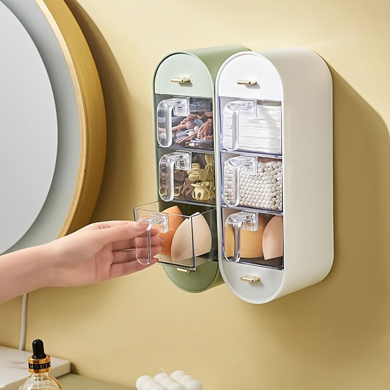 Ein 5-teiliges Gewürzspender-Set für die Küche, mit Fächern für Salz, Glutamat und verschiedene Würzmittel, zur Wandmontage ohne Bohren geeignet, mit einer Aufbewahrungsbox mit mehreren Fächern.