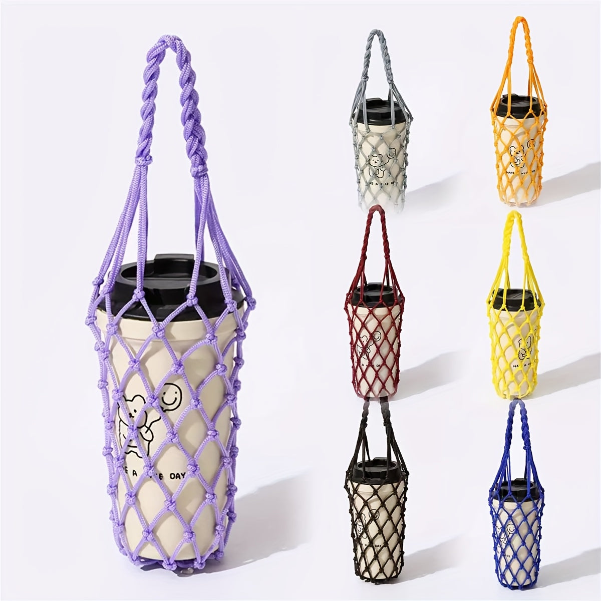 1pc Hand-Woven Net Bag, Water Cup, Drink Coffee Portable Bag, Reusable, Hand-Held Water Kettle Bag, Drink Bag, Decorative Net Bag, Storage Decorative Bag, Suitable for Giving Gifts to Friends, Relatives, Classmate