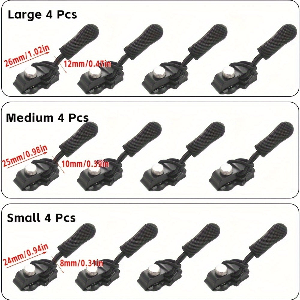 12-teiliges/3 Größen-Reparaturset für abnehmbare Reißverschlüsse