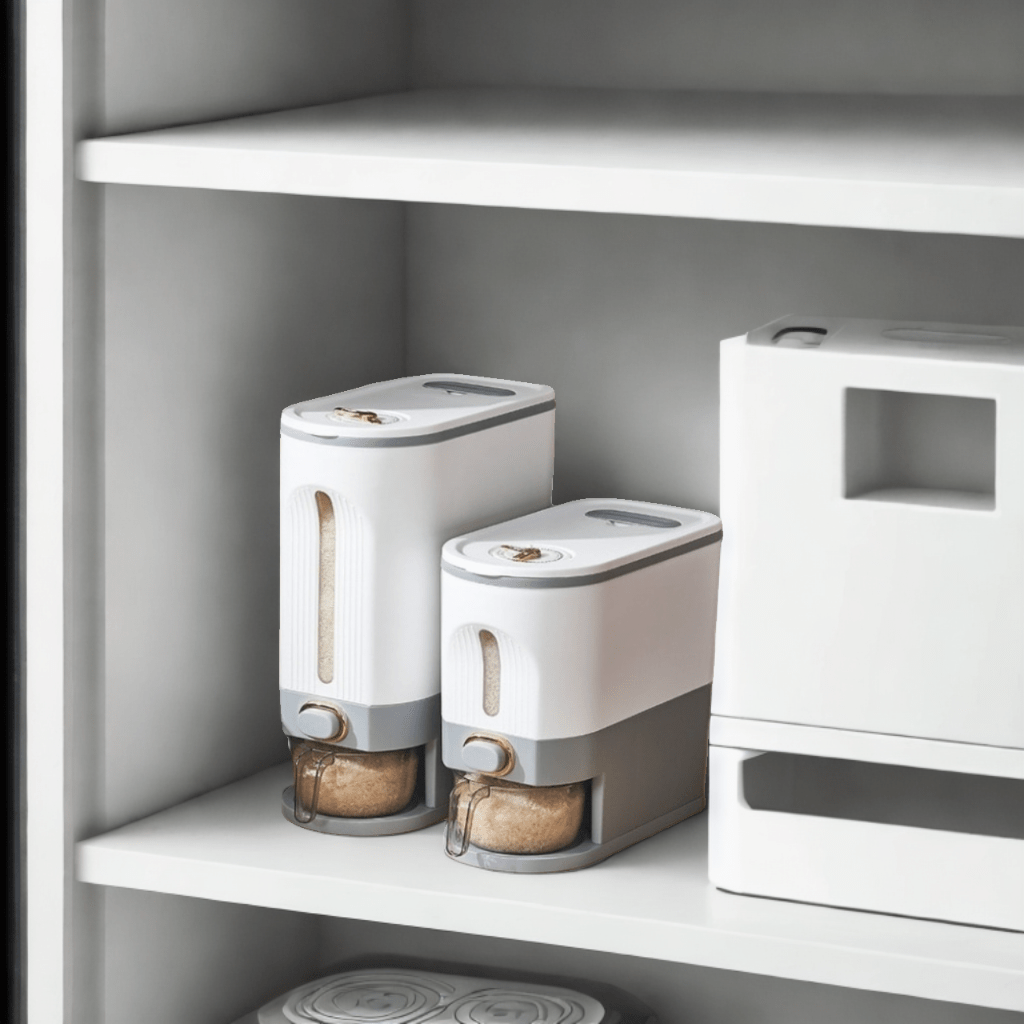 Großer Reisbehälter – 5,0/10,0 kg, feuchtigkeitsbeständig, Klappdeckel, wiederverwendbarer Kunststoff-Getreidespender für Reis, Getreide, Mehl, Tierfutter – unverzichtbarer Küchenhelfer, Organizer für Tierfutter | Transparentes Design