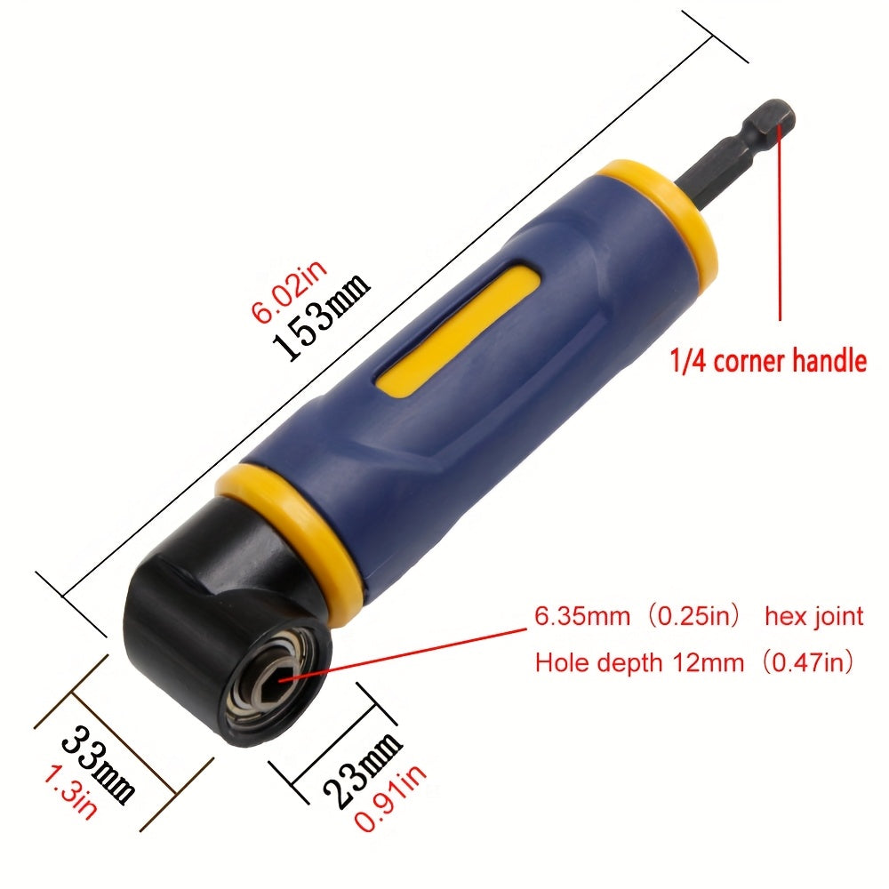 1 Stück 90°-Winkelschraubendreher-Adapter mit extra langem, ergonomischem Griff und zweifarbigem Design (Gelb/Blau) – Robustes Handwerkzeug für enge Stellen, kein Stromanschluss erforderlich