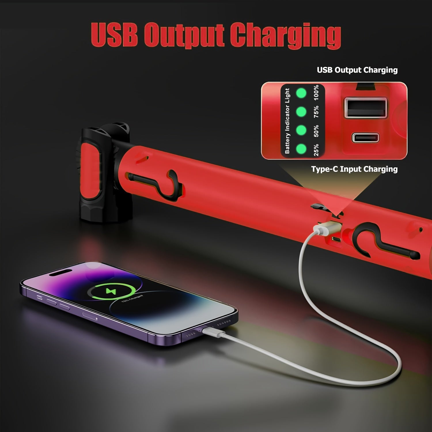 Wiederaufladbare LED-Arbeitsleuchte, 3000 lm, magnetische, kabellose Motorraum-Arbeitsleuchte mit Haken und USB-Stromanschluss, superhelle Taschenlampe für Mechaniker/Werkstatt/Notfall