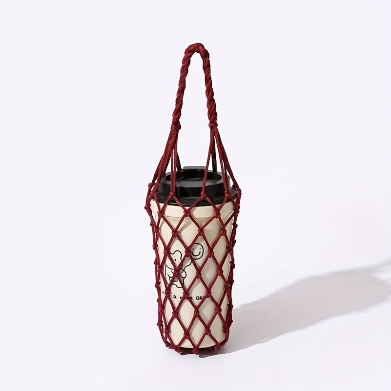 1pc Hand-Woven Net Bag, Water Cup, Drink Coffee Portable Bag, Reusable, Hand-Held Water Kettle Bag, Drink Bag, Decorative Net Bag, Storage Decorative Bag, Suitable for Giving Gifts to Friends, Relatives, Classmate