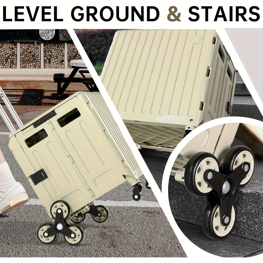Foldable Utility Cart with Stair-Climbing Wheels, Collapsible Rolling Crate with Telescopic Handle & 360° Spinner Wheels - Durable Plastic Multi-Purpose Hand Truck for Teachers, Shopping, Moving, Storage, Moving Essentials C