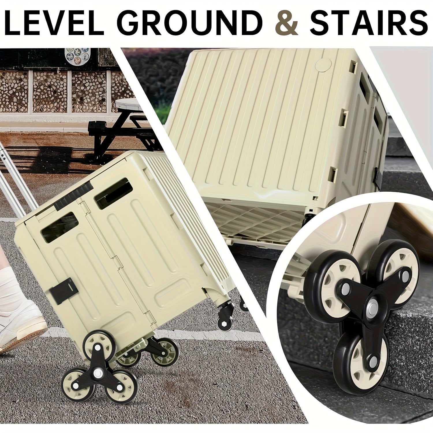 Foldable Utility Cart with Stair-Climbing Wheels, Collapsible Rolling Crate with Telescopic Handle & 360° Spinner Wheels - Durable Plastic Multi-Purpose Hand Truck for Teachers, Shopping, Moving, Storage, Moving Essentials C