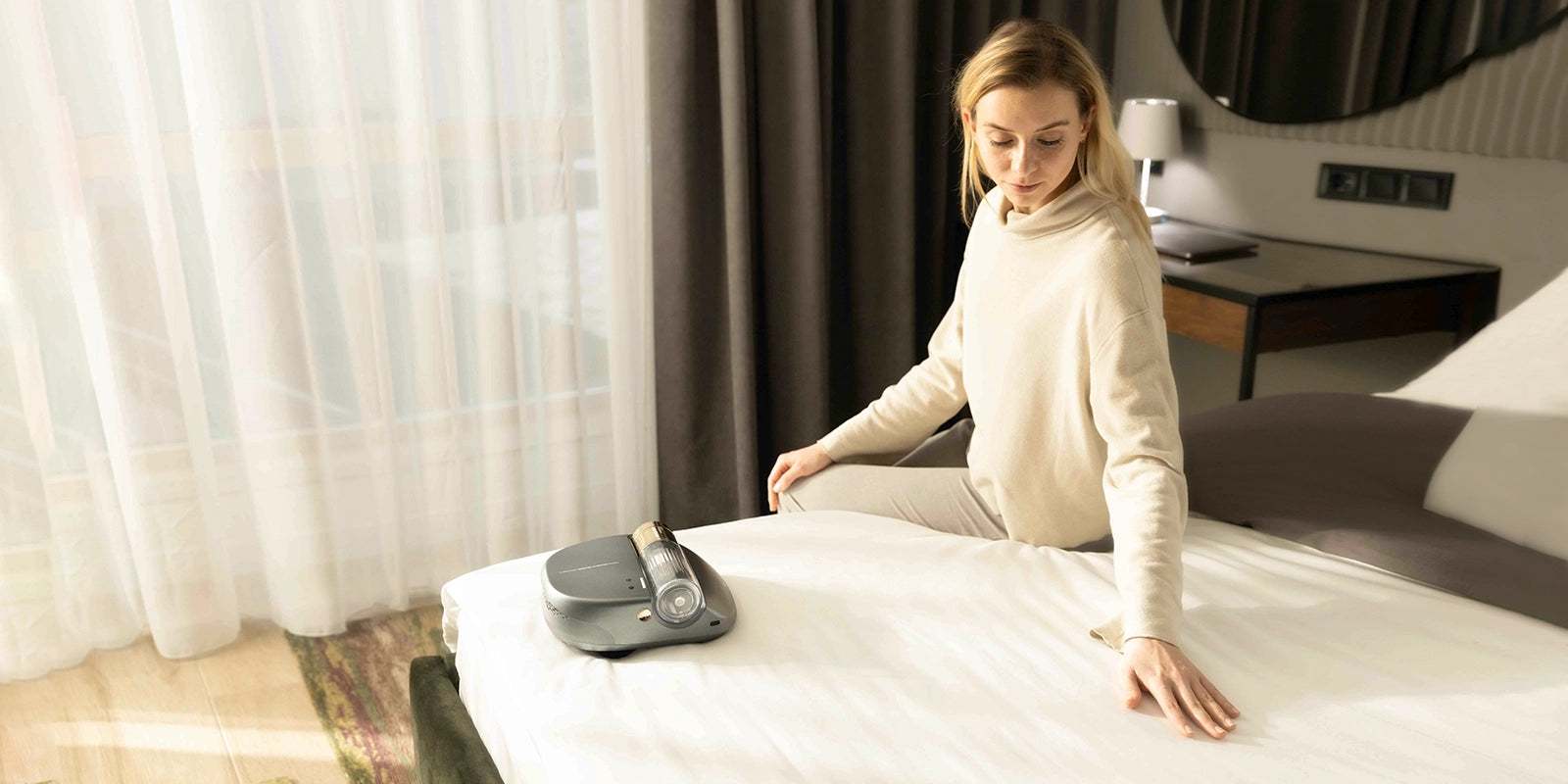 CREATULIZE X1 Roboter, automatischer Bettstaubsauger – kabellos, wiederaufladbar, UV-C-Licht-Desinfektion, 14 kPa Saugkraft, entfernt Hausstaubmilben und Allergene, mit HEPA-Filterung