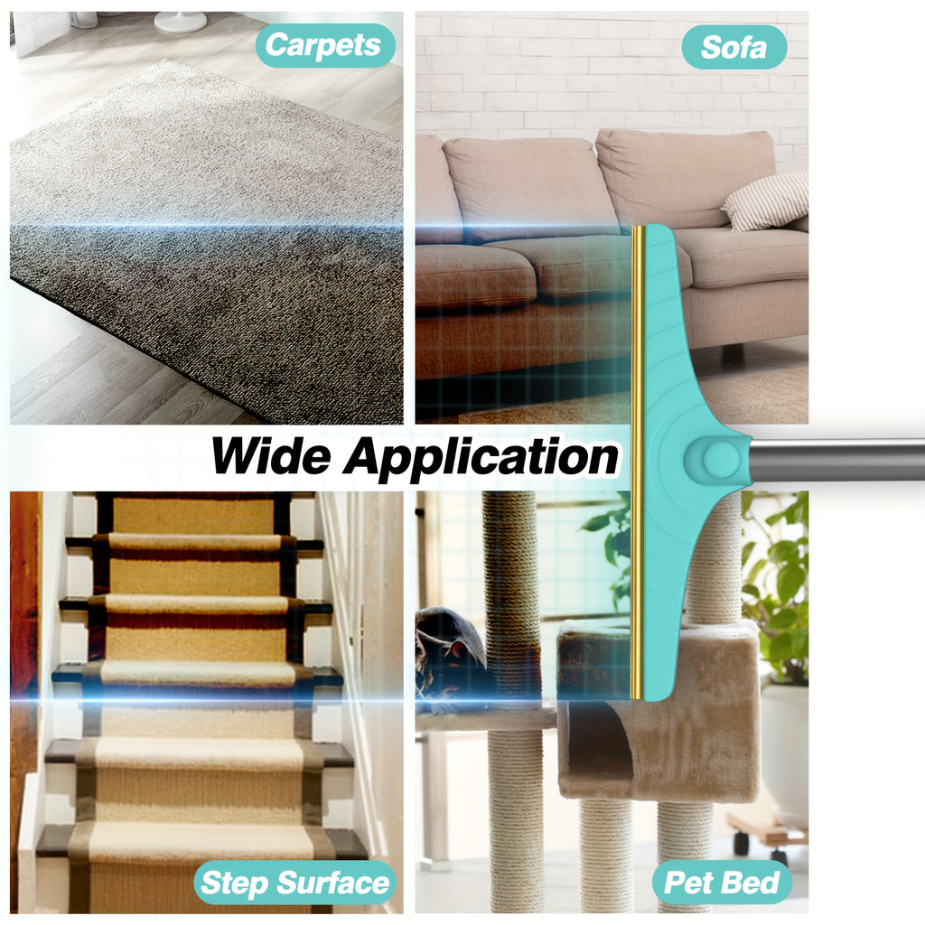 Tierhaarentfernungswerkzeug mit 114,3 cm verstellbarem Griff – Wiederverwendbarer Hunde- und Katzenhaarentferner, ausziehbarer Teppichschaberrechen, batterielos, ideal für Tierbesitzer, Kratzbäume zur Bodenreinigung