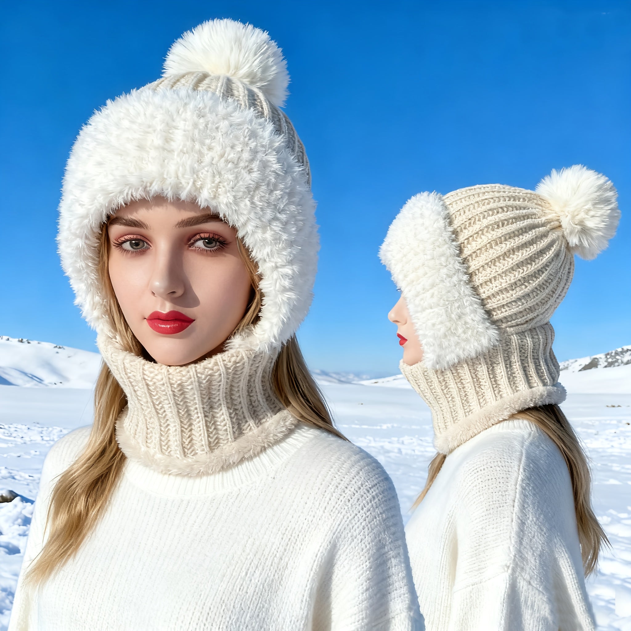 3-in-1 Wintermütze aus Fleece für Damen: Mütze, Gesichtsmaske und Halswärmer in einem – weiches Plüschfutter mit Ohrenklappen, elastischer Bund, ideal zum Skifahren, Radfahren und für Outdoor-Aktivitäten. Handwaschbar und kompakt zu verstauen.