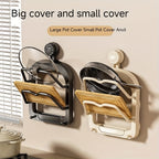 1 Stück Küchenschrank-Aufbewahrungsregal ohne Bohren – Multifunktionaler Organizer mit zwei Topfdeckelhaltern, Saugnapf-Wandbefestigung, einfache Installation, platzsparendes Design für Küche und Esszimmer, praktisches Hängeregal, Küchenorganizer