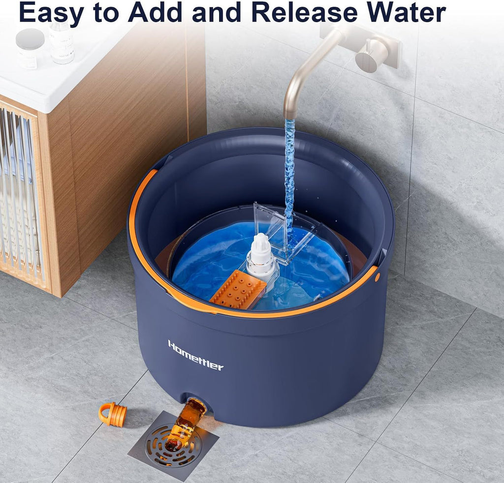 Wischmopp-Set mit Eimer, 2-in-1-Bodenwischer und Fensterwischer (132 cm) – 2-Kammer-System zur Trennung von Schmutz und Frischwasser mit 4 Mikrofaser-Wischpads für die Fenster- und Bodenreinigung