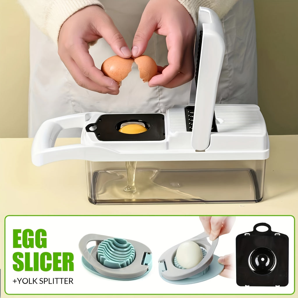 24-in-1 Multifunktions-Gemüseschneider: Gemüsehobel, Zwiebelschneider, Zerkleinerer, Zerkleinerer für 7 Gemüsesorten, Tomatenschneider, Kartoffel- und Knoblauchschneider mit Abtropfkorb, Eierschneider