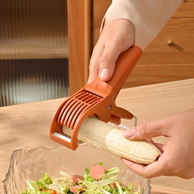 Tragbarer, multifunktionaler Obst- und Gemüseschneider, Bananenschneider, Erdbeerschneider, Küchenhelfer zum Schneiden von Karotten und anderem Gemüse, unverzichtbares kleines Küchengerät für Zuhause und Gastronomie