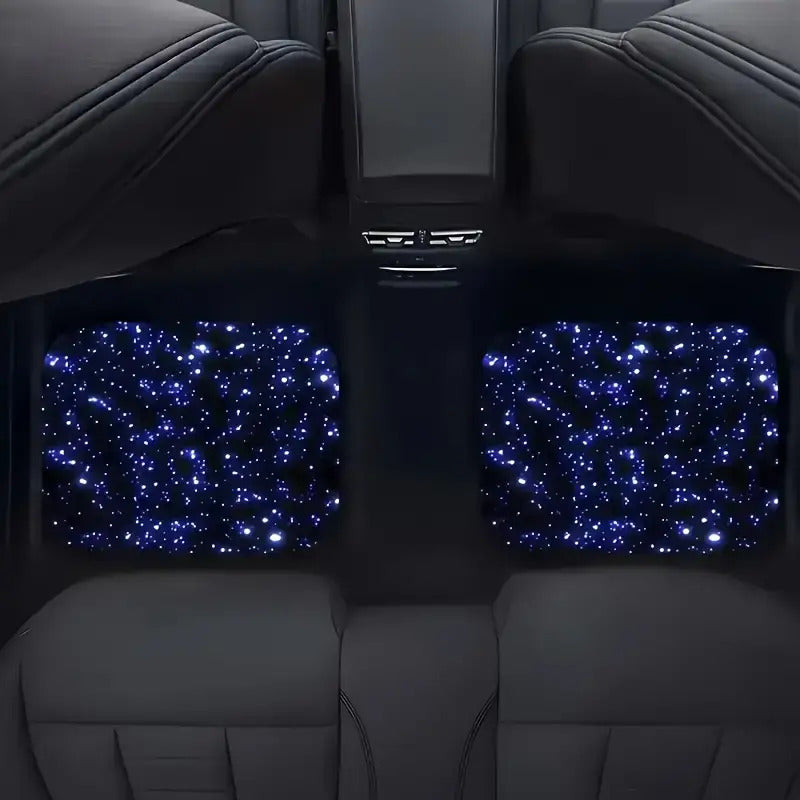 4er-Set blaue Galaxy-Sternennacht-Autofußmatten – Komplett abdeckende, rutschfeste Allwetter-Fußmatten mit leuchtendem Galaxienmuster (Fahrer-/Rücksitz-/Kofferraum) für Limousinen, SUVs und Vans – Leicht zu reinigendes Fahrzeugzubehör