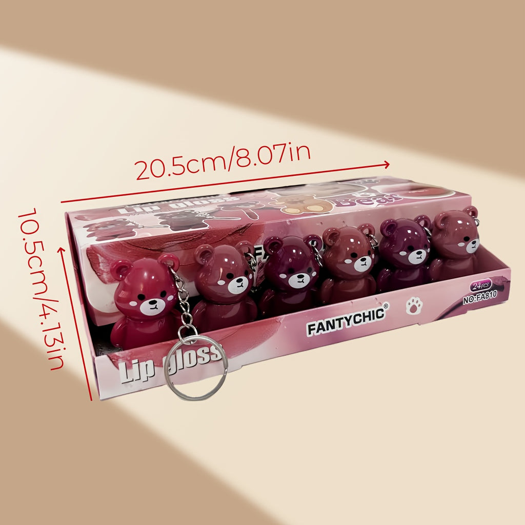 24 Schokoladenbär-Schlüsselanhänger, matter Lipgloss in 6 Farben, antihaftbeschichtete Becher, glattes und nicht klebendes Lipgloss-Display-Box-Set zum Selbermachen – die perfekte Geschenkidee für Feste
