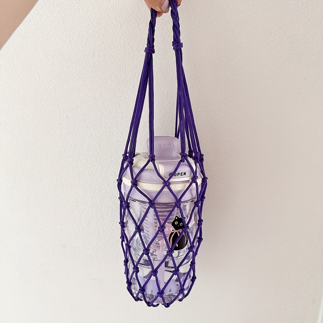 1pc Hand-Woven Net Bag, Water Cup, Drink Coffee Portable Bag, Reusable, Hand-Held Water Kettle Bag, Drink Bag, Decorative Net Bag, Storage Decorative Bag, Suitable for Giving Gifts to Friends, Relatives, Classmate