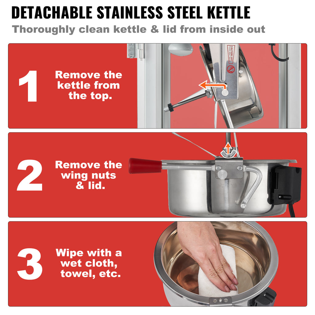 VEVOR Popcornmaschine mit Wagen, 850 W, 8 oz (ca. 227 g), 48 Tassen, Rot