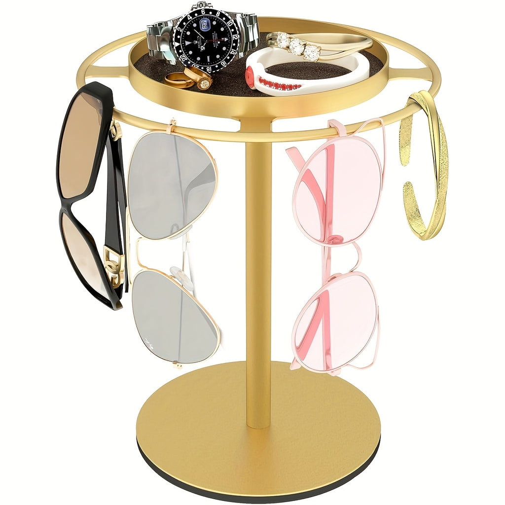 3-teiliges, vormontiertes Aufbewahrungsregal für 10 Brillen und Schmuck – Gold/Schwarz, geeignet für Brillen bis 8,89 cm Durchmesser, platzsparendng Organizer with Hooks, Tool-Free Assembly, Ideal for Home & Retail Use, Glasses Hanging Rack, Jewelry Or