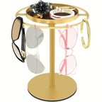 3-teiliges, vormontiertes Aufbewahrungsregal für 10 Brillen und Schmuck – Gold/Schwarz, geeignet für Brillen bis 8,89 cm Durchmesser, platzsparendng Organizer with Hooks, Tool-Free Assembly, Ideal for Home & Retail Use, Glasses Hanging Rack, Jewelry Or