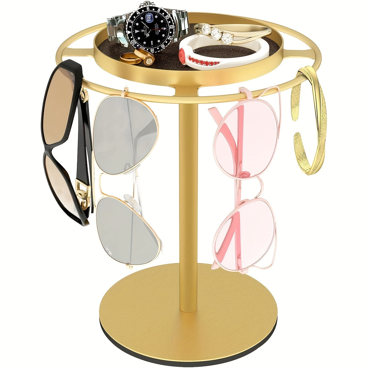 3-teiliges, vormontiertes Aufbewahrungsregal für 10 Brillen und Schmuck – Gold/Schwarz, geeignet für Brillen bis 8,89 cm Durchmesser, platzsparendng Organizer with Hooks, Tool-Free Assembly, Ideal for Home & Retail Use, Glasses Hanging Rack, Jewelry Or