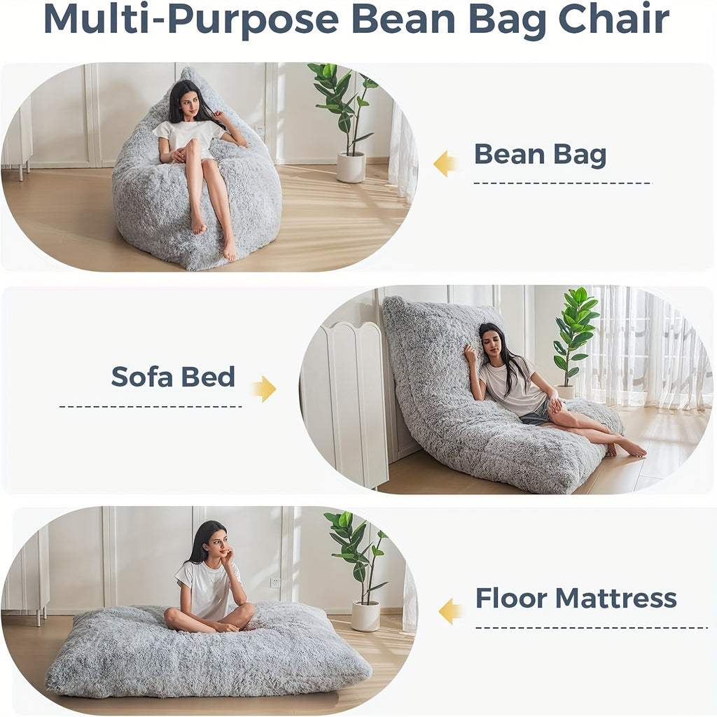 Großer grauer Sitzsack als Bett - Bodenbett ohne Füllung für Erwachsene, weicher Sitzsack mit strapazierfähigem Bezug, vielseitig verwendbare Schlafmatte zum Schlafen auf dem Boden, Gästebett, Zimmer, Studentenwohnheim - maschinenwaschbar