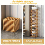 Adjustable & Foldable Bamboo Shoe Rack - Space-Saving 3-9 Tier Shoe Organizer for Small Spaces, No-Install Expandable Design for Home & Office, Natural Wood Finish, Shoe Storage Organizer