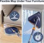 Wischmopp-Set mit Eimer, 2-in-1-Bodenwischer und Fensterwischer (132 cm) – 2-Kammer-System zur Trennung von Schmutz und Frischwasser mit 4 Mikrofaser-Wischpads für die Fenster- und Bodenreinigung