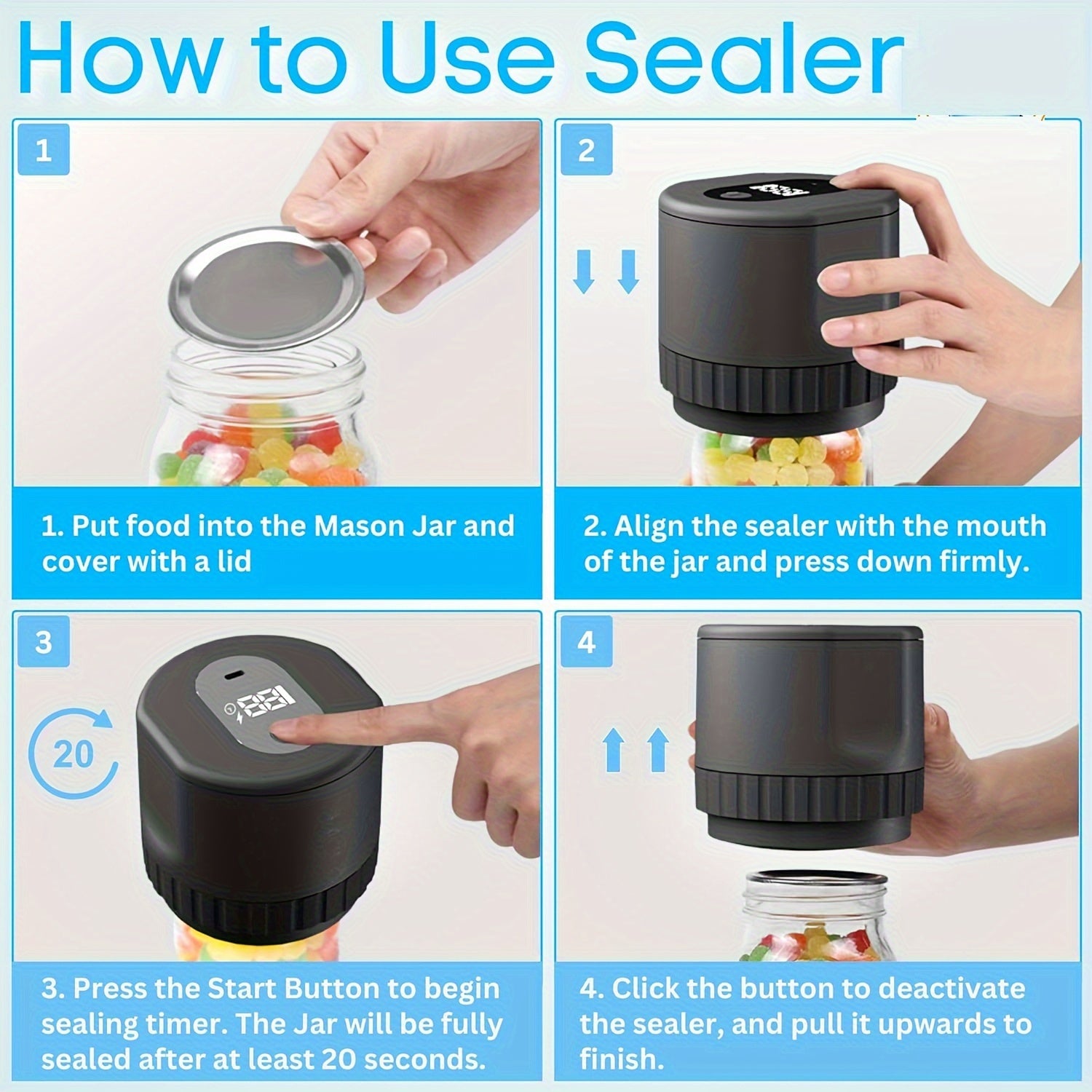 Elektrisches Vakuumiergerät-Set für Einmachgläser (1-teilig) – geeignet für Weithals- und Normalhals-Einmachgläser, automatisches Vakuumieren für die Aufbewahrung und Fermentation von Lebensmitteln in der Küche